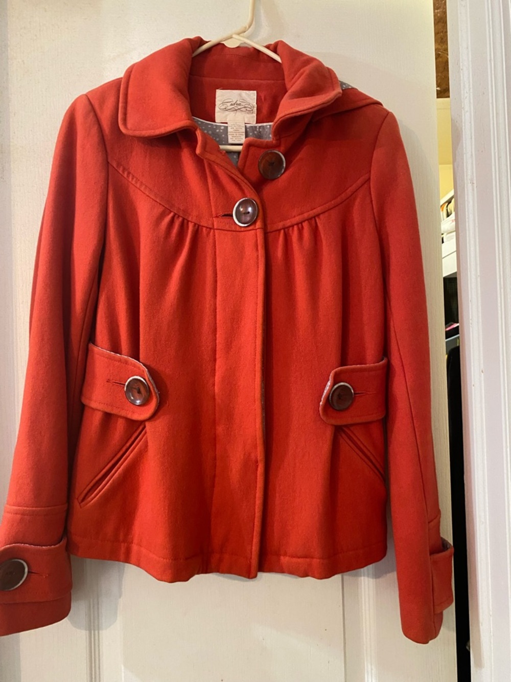 Classic Red Peacoat With Large Buttons